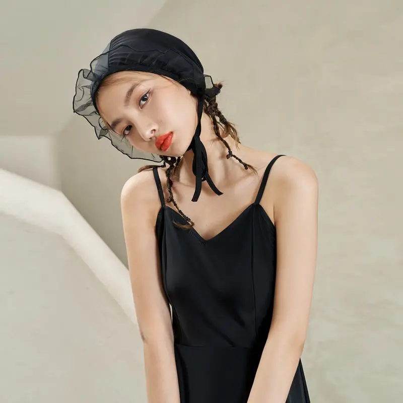 

Lace Swimming Caps Women Japanese Style Solid Color Lolita Lovely Breathable Holiday Beach Plus Size Long Hair Accessories 2021