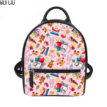 

Customized Women Backpack School Backpacks Girls Travel Mini Rucksack Animal Toys Printing Pu Leather Shoulder Bag Teen Book Bag