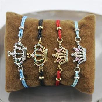 

10pcs/lot Fashion handmade charm bracelet,crown shape cubic zircon micro pave connector,popular ladies jewelry