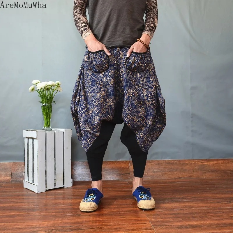 Брюки AreMoMuWha в этническом стиле из хлопка и льна с принтом свободные Ретро
