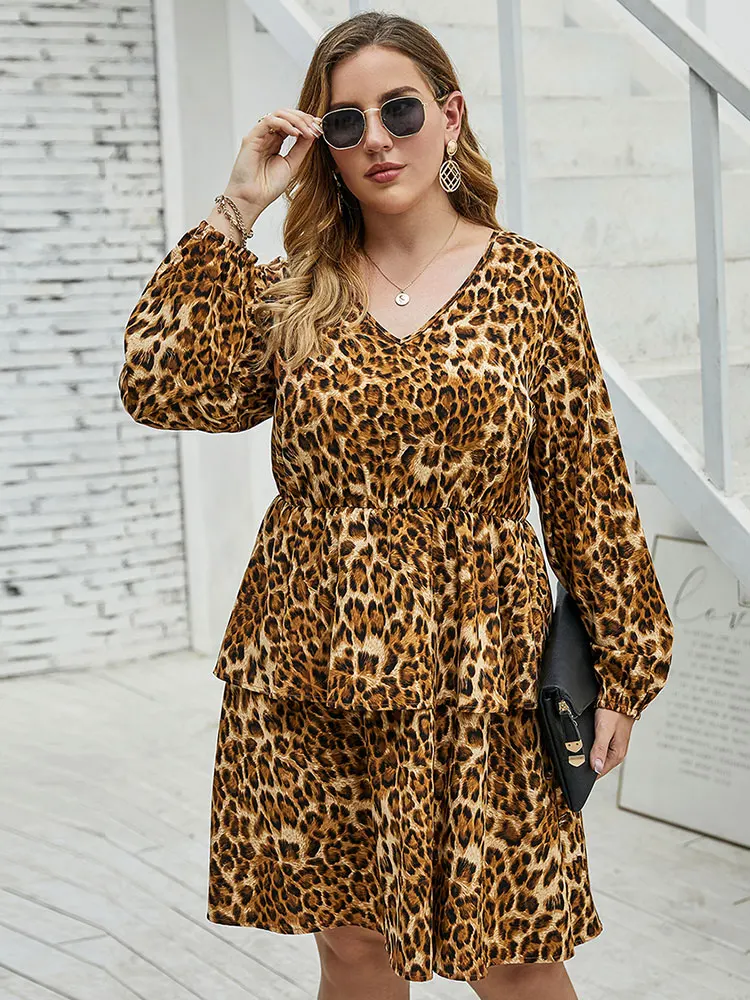 

4XL Oversize Woman Dresses for Women 2020 Autumn and Winter Leopard Print Dress Long Sleeves Plus Size Dress Party Dress