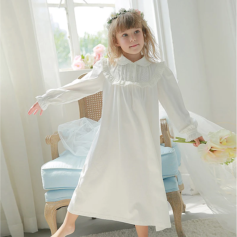 Children Girls Lolita Dress Princess Sleepshirts Vintage Peter Pan Collar Nightgowns.Victorian Kid's Nightdress Lounge Sleepwear
