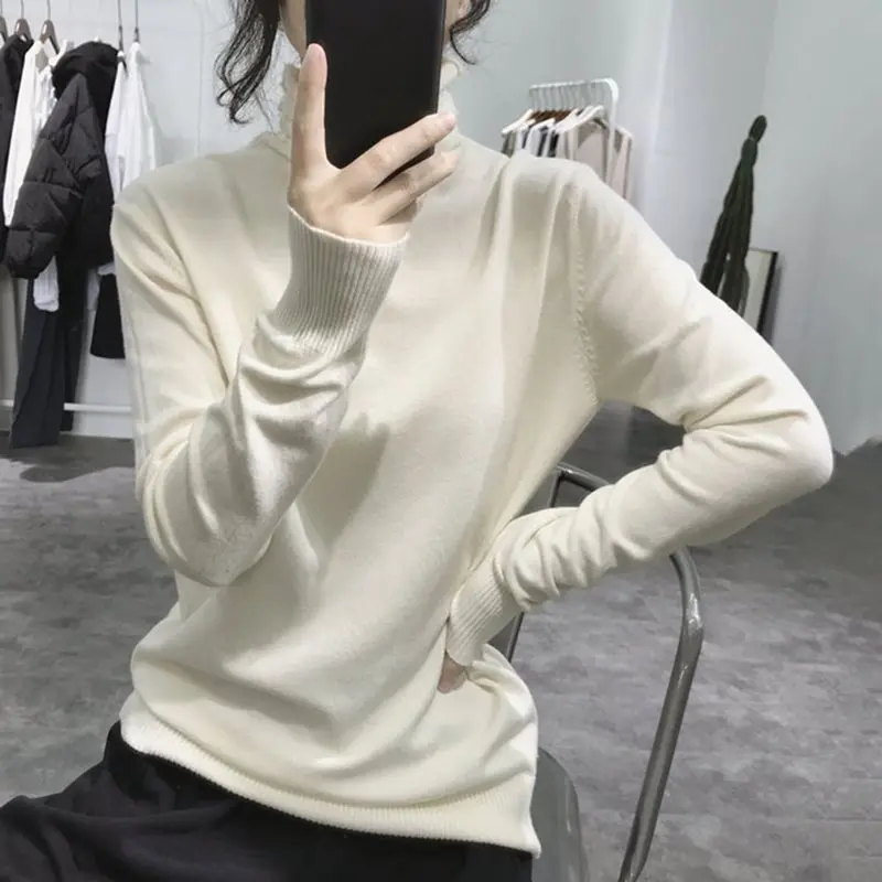 

2019 new korean women turtleneck pullover knitting Cashmere sweater Autumn winter causal sweaters pullover women Large size Tops