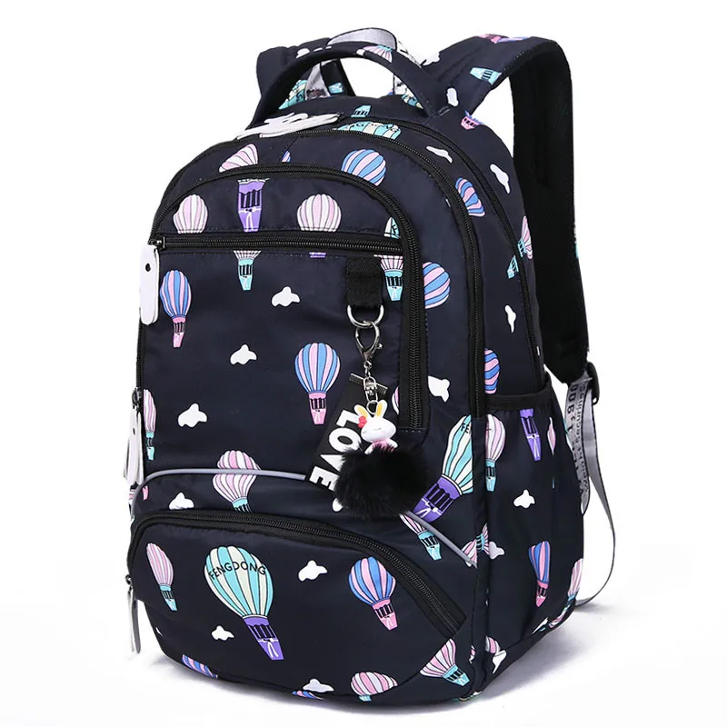 New Large schoolbag cute Student School Backpack Printed Waterproof bagpack primary school book bags for teenage girls kids - Цвет: Black ballon