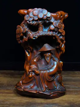 

wedding decoration Chinese Boxwood Seikos Wood Carving Yu Weng Statue Pen Holder Yu Weng Pine Tree Wood Carving