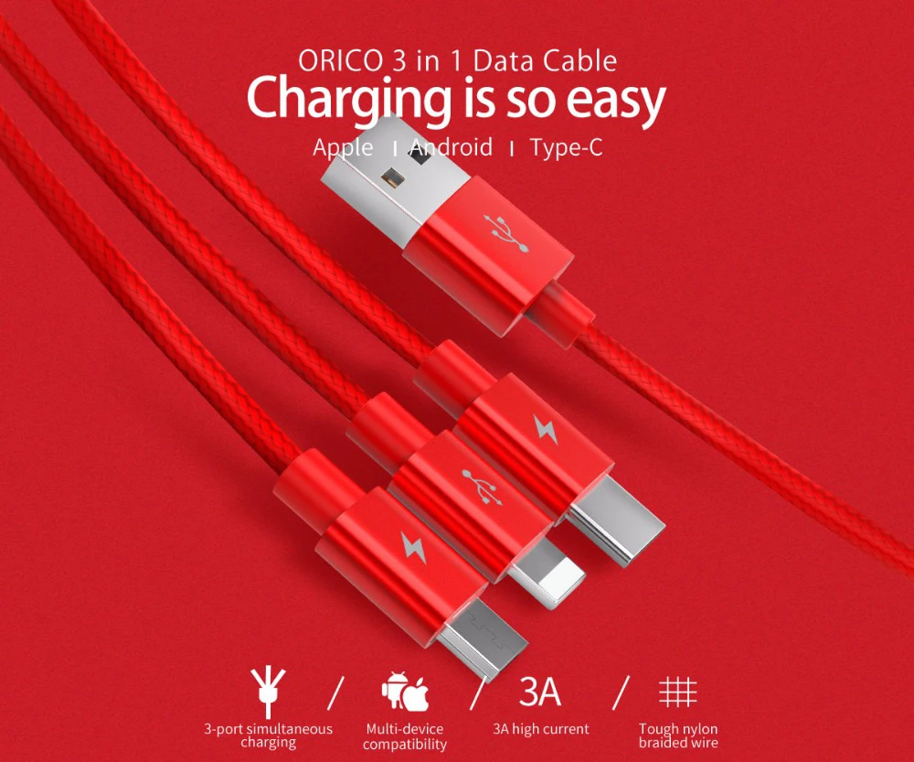 ORICO USB кабель 3 в 1 для iPhone X 5 6 7 8 кабель для мобильного телефона 2 в 1 type C Micro USB кабель для телефона Android кабель для зарядного устройства