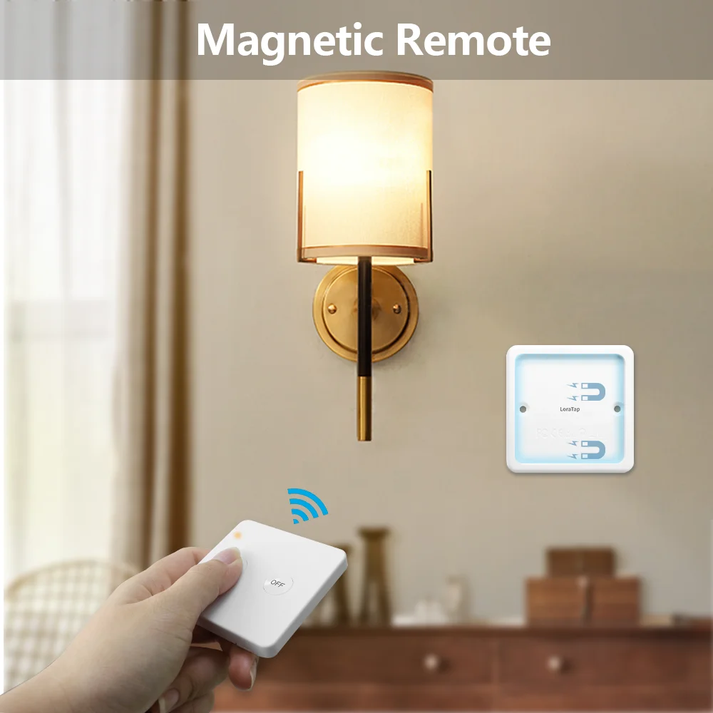 Black Wireless Light Switch with Magnetic Plate Mountable or Portable  Remote Control light lamp Up to 30m Indoor, No Wire