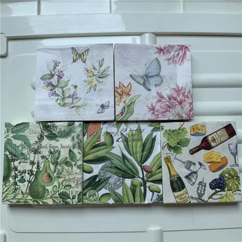 

25cm decoupage paper napkin wedding tissue elegant flower butterfly fruit Mango pear wine handkerchief birthday party serviettes