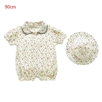 

2Pcs Baby Girl Boy Rompers Hat Set Cotton Cherry Flowers Jumpsuit Cap Clothes D08C
