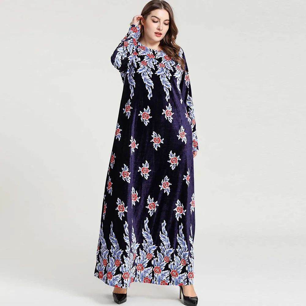 Мусульманское платье абайя Дубай Исламская одежда цветочный принт Мода размера плюс повседневное с длинным рукавом Кафтан Макси платья абайя s кимоно