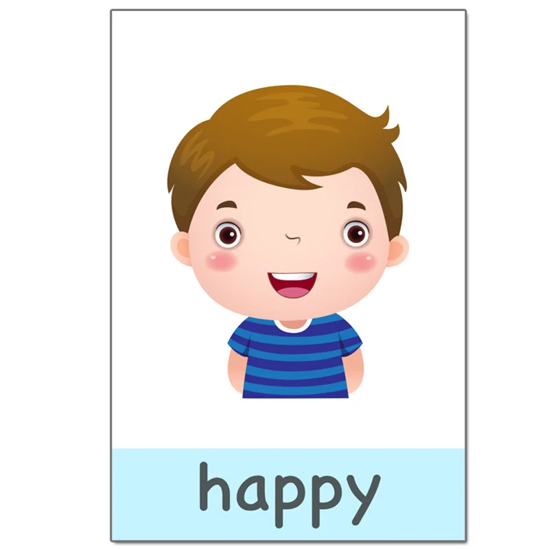 

14pcs Montessori Baby English Learning Cards Cartoon Emotion Flash Card For Children Early Educational Toy Memory Game For Kids