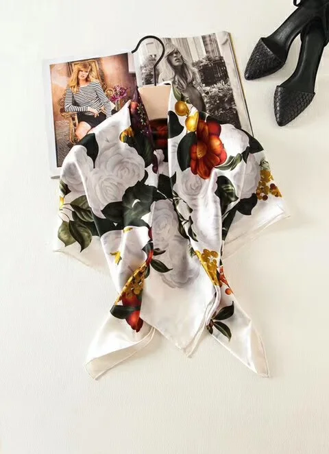 Женский шарф из 100% шелка элегантная шаль с цветами квадратная саржевая накидка