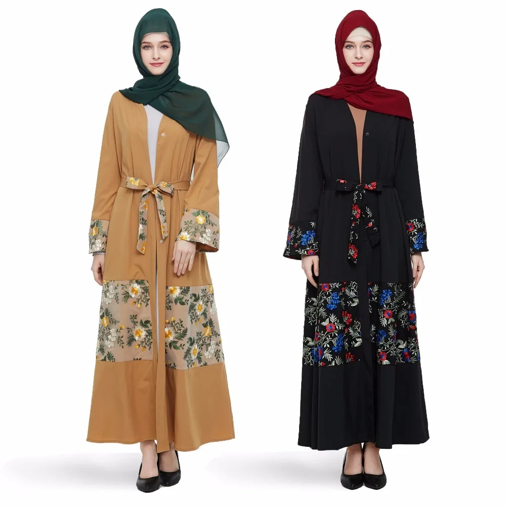 Elegant Muslim Embroidery Abaya Mesh Maxi Dress Cardigan Long Robes Kimono Jubah Ramadan Eid Arabic Dubai Caftan Islamic Prayer