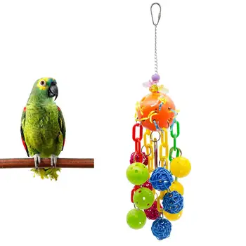

Adeeing Colorful Parrots Bite Toy Birds Bite Ball Supplies Bells Toys Perch Hanging Swings Toy