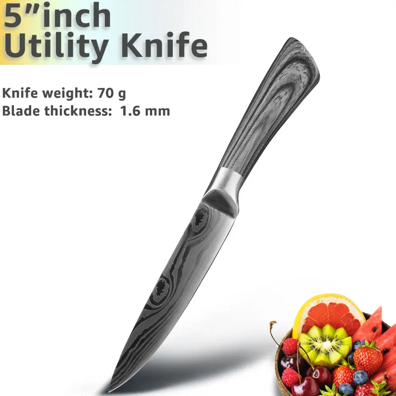 5 in Utility Knife Кухонный нож 5, 7, 8 дюймов, ножи шеф-повара из нержавеющей стали, Мясорубка Santoku utility 440C lazer damacuse, набор для приготовления пищи - Цвет: 5 in Utility Knife
