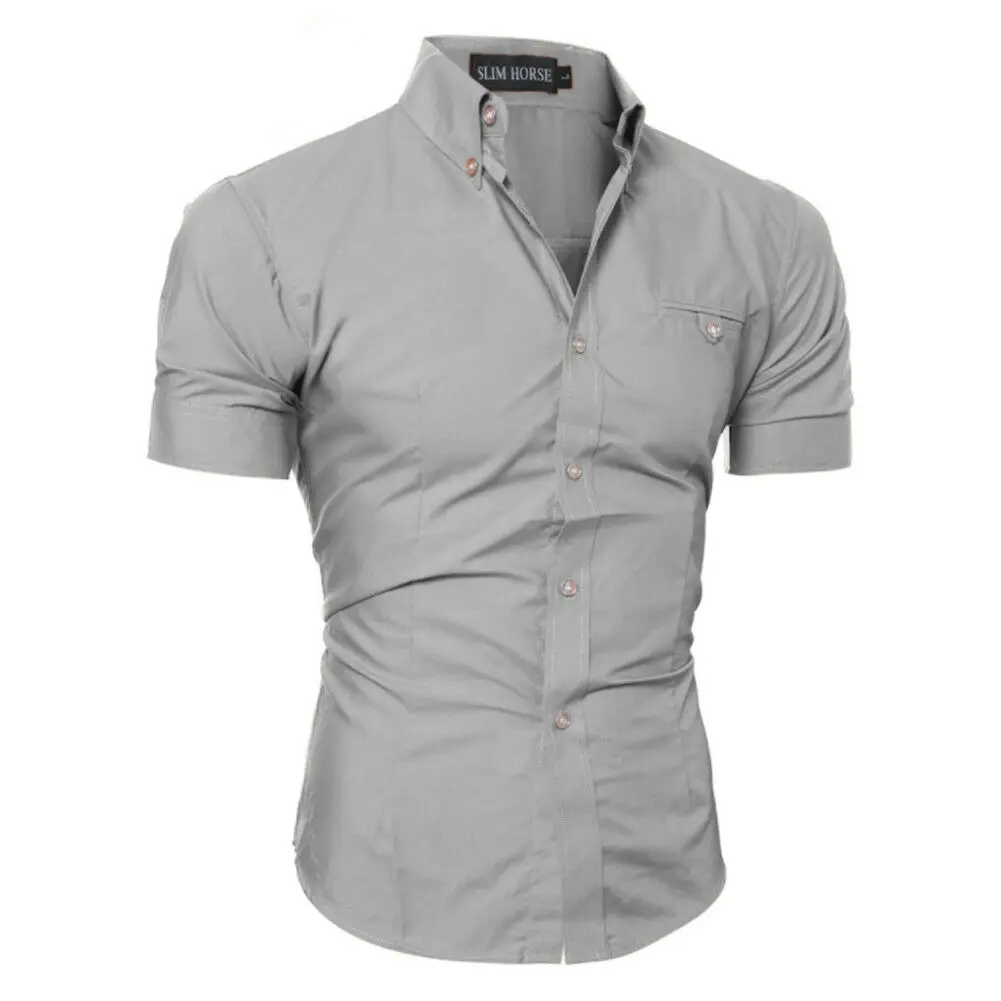 США Продавец мужская приталенная рубашка с коротким рукавом деловые официальные повседневные топы - Цвет: Серый