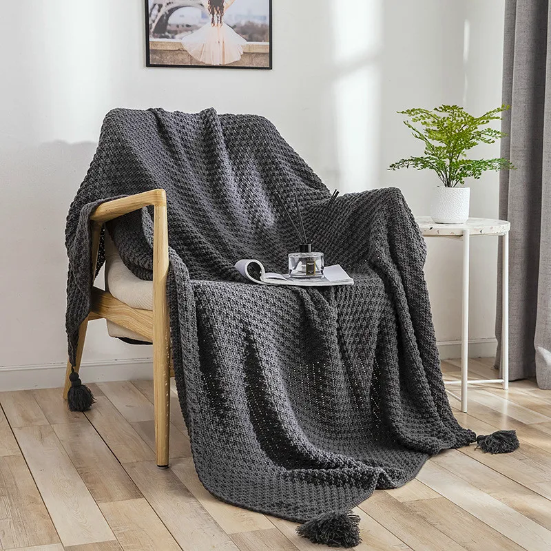 Cilected Cotton Knit Blanket 130X170CM Comfortable Warm Solid Color Four Corner Tassel Air Conditioning Blanket Sofa Nap Blanket - Цвет: BK044-5