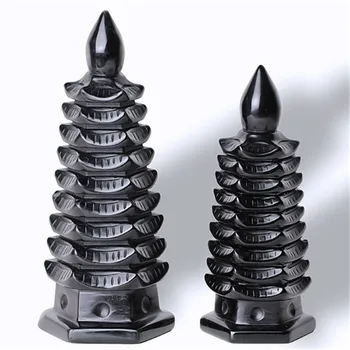 

1pc Natural black Obsidian Nine-Story Wenchang Tower crystal quartz ornaments for home career Decoration