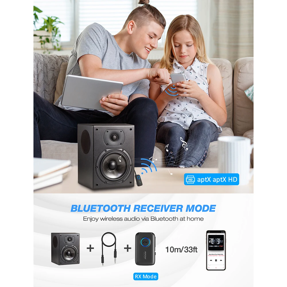 Mpow Bluetooth приемник передатчик 2 в 1 Bluetooth 5,0 адаптер AptX HD аудио CSR8675 Dual Link для ТВ автомобиля Aux порт домашняя стерео