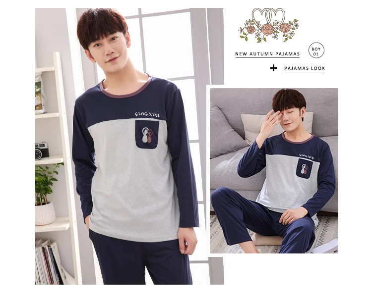 Мужская одежда для сна, домашняя одежда 4XL, Мужская пижама из чистого хлопка, Весенняя Мужская пижама с длинными рукавами, Мужская пижама, комплект