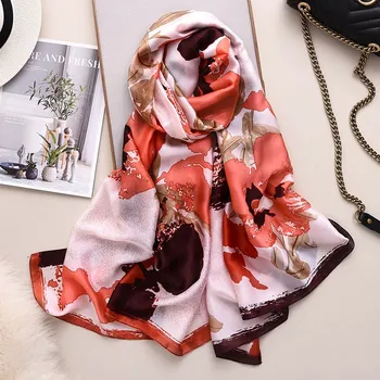 

New style 2019 Autumn and winter women Popular print silk muffler lady flower scarves quality luxury shawl beach wraps hijab