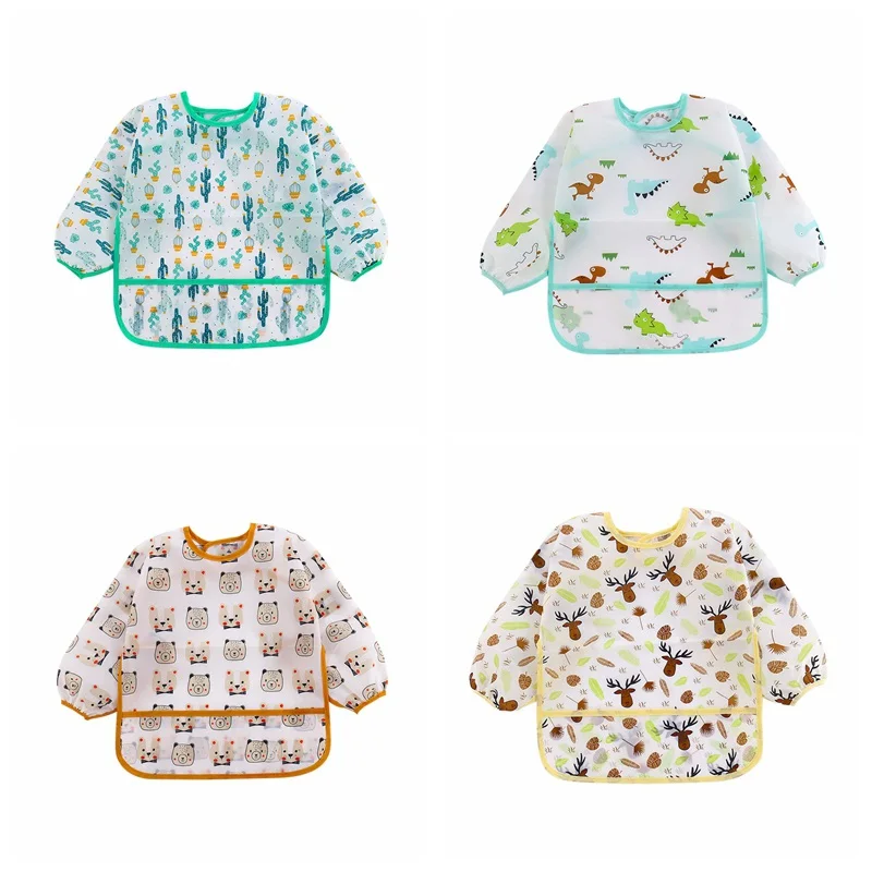 

Waterproof Baby Burp Cloths 1Y-6Y Unisex Infant Toddler Baby Smock Feeding Accessories Cartoon Long Sleeved Bib Burp Cloths