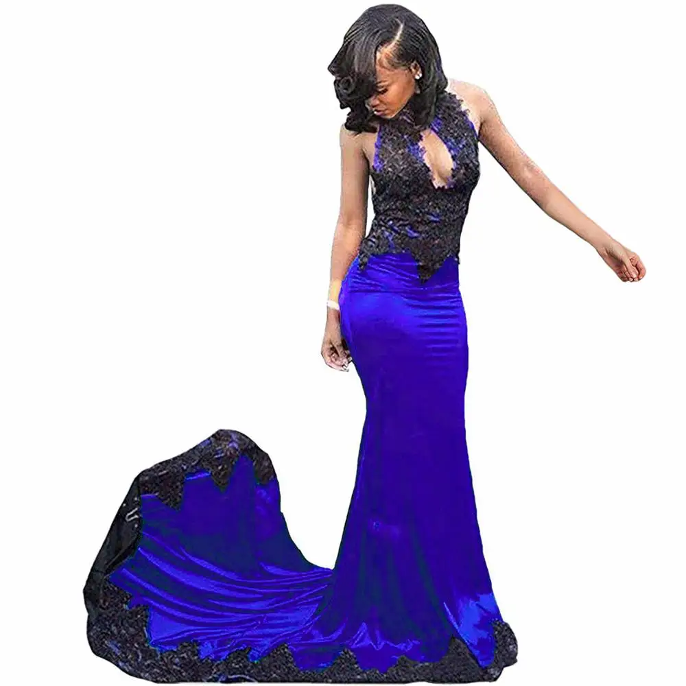 Royal blue Сексуальные Платья на выпускной, новинка, кружевные вечерние платья без рукавов с открытой спиной, Vestidos Do Baile De Finalistas - Цвет: Royal blue