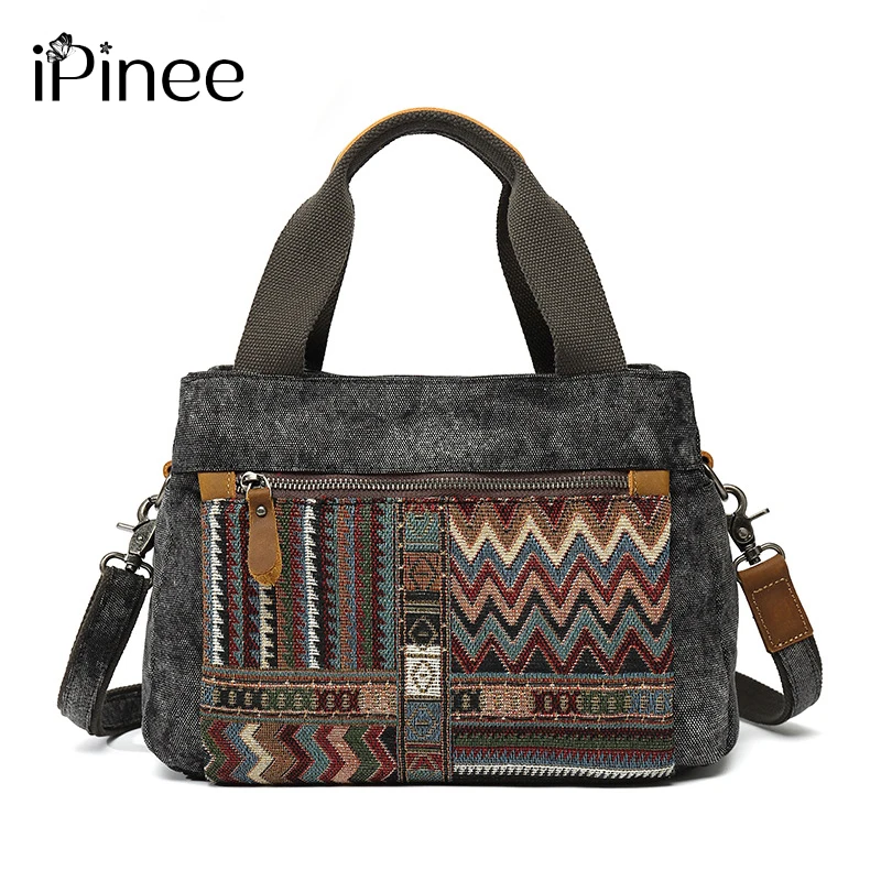 

iPinee Original new national pattern tote bag girls canvas bag large capacity travel bag trend retro women shoulder bag handbag