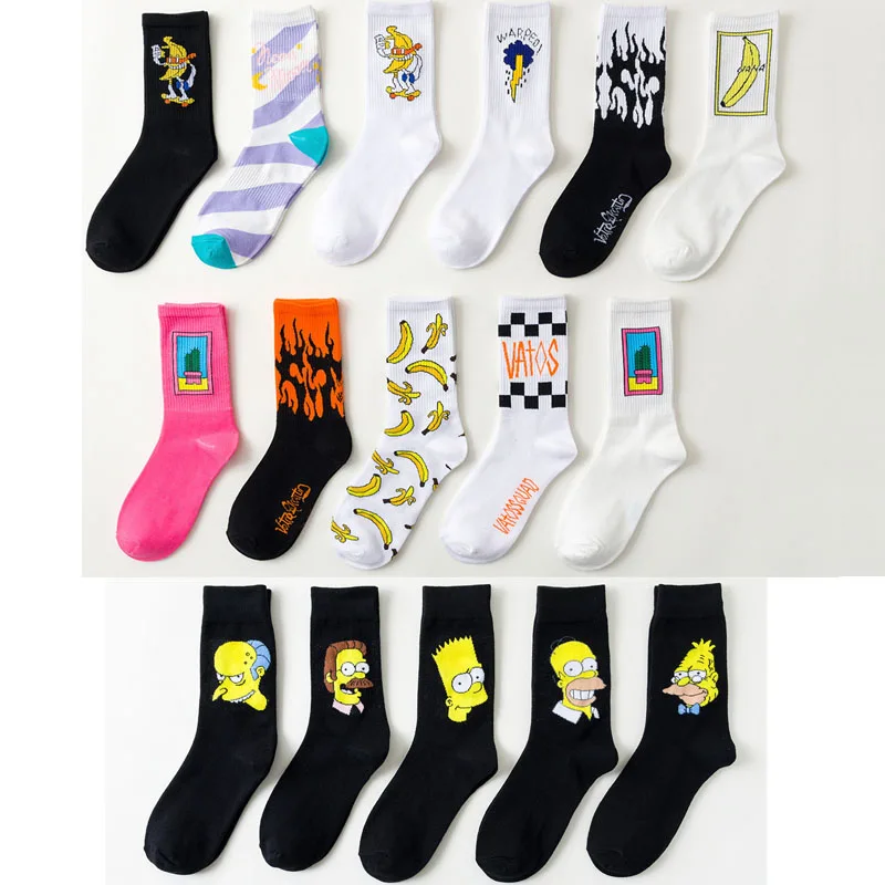 2020 hip hop happy socks funny cotton socks for men and women the simpsons novelty cute socks black mid-high socks gifts for men