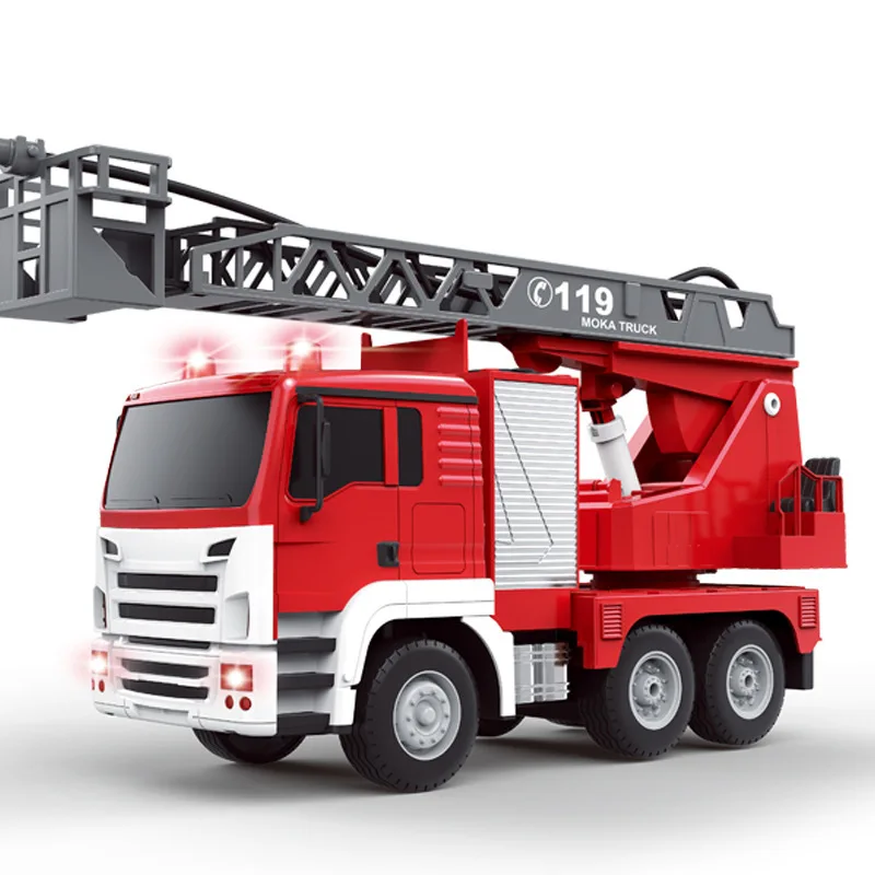 Water Spray 2.4G RC Fire Truck 660° Rotation One-click Demo Ladder Lift Cool Lighting Remote Control Truck Water Fire Car Gifts 6