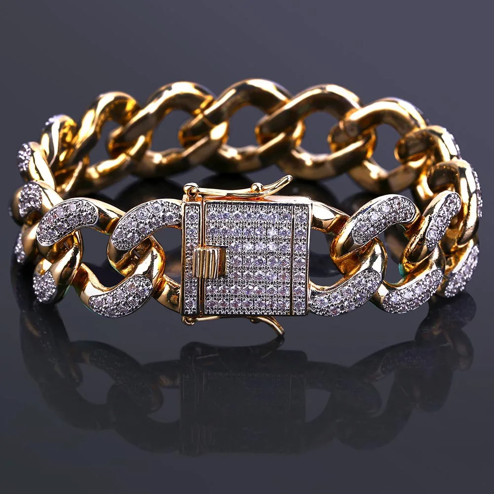 

18 K Real Gold Electroplated Micro Zircon Full of Crystals Jewelry Clasp Miami Cuba Pendant 18 Size Men Gold Hands Pendant