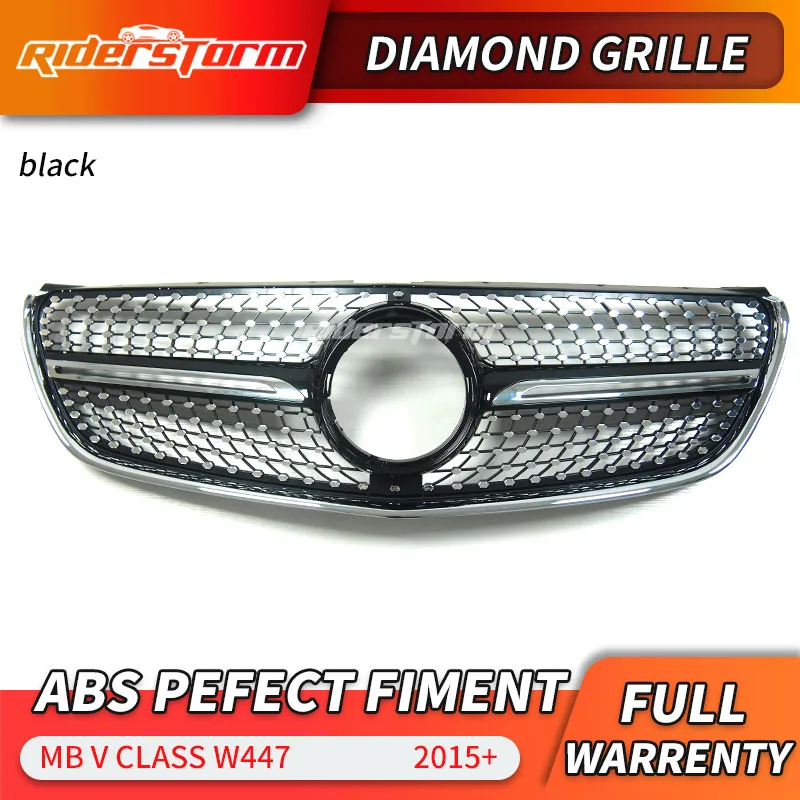 Алмазная решетка для V класса W447 Алмазная решетка для V260 сетка гоночный Алмазный передний бампер автомобильный аксессуар вентиляционное отверстие - Цвет: Black