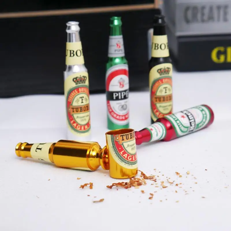 Beer Bottle Pipe Smoking Tobacco Herb Metal Aluminum Portable Small Pocket Size 