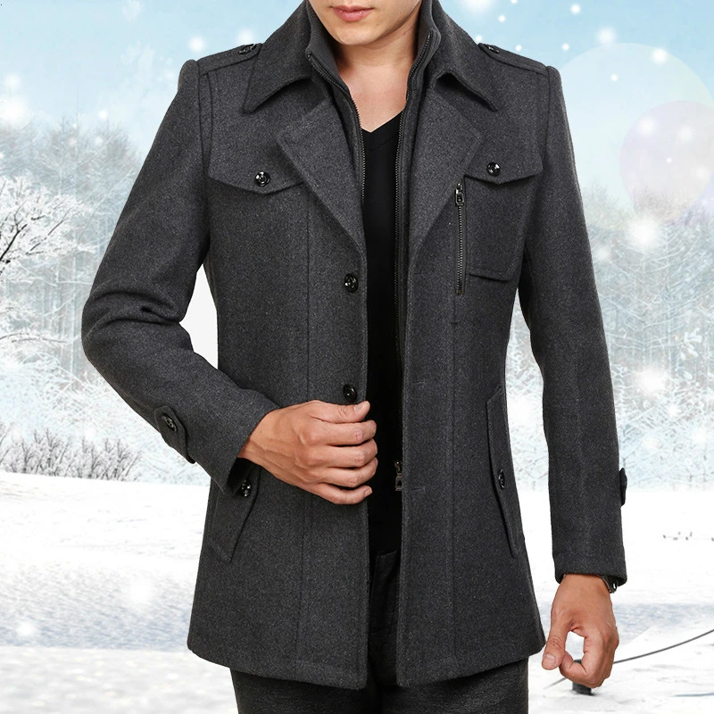 Осеннее и зимнее шерстяное пальто с отворотом, мужское длинное шерстяное пальто с двойным воротником, мужская куртка, деловая Повседневная теплая длинная куртка