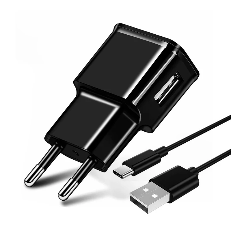Универсальное быстрое USB зарядное устройство 5 в 2 а штепсельная вилка EU/US для путешествий настенное зарядное устройство для мобильного телефона адаптер для samsung A50 A70 Xiaomi huawei LG type C - Тип штекера: EU and Cable Black