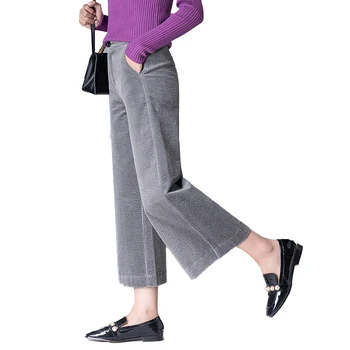 

Corduroy Wide Leg Pants Women 2019 Autumn Plus Size Solid Trousers Office Lady High Waist Female Casual Loose Full Length Pants
