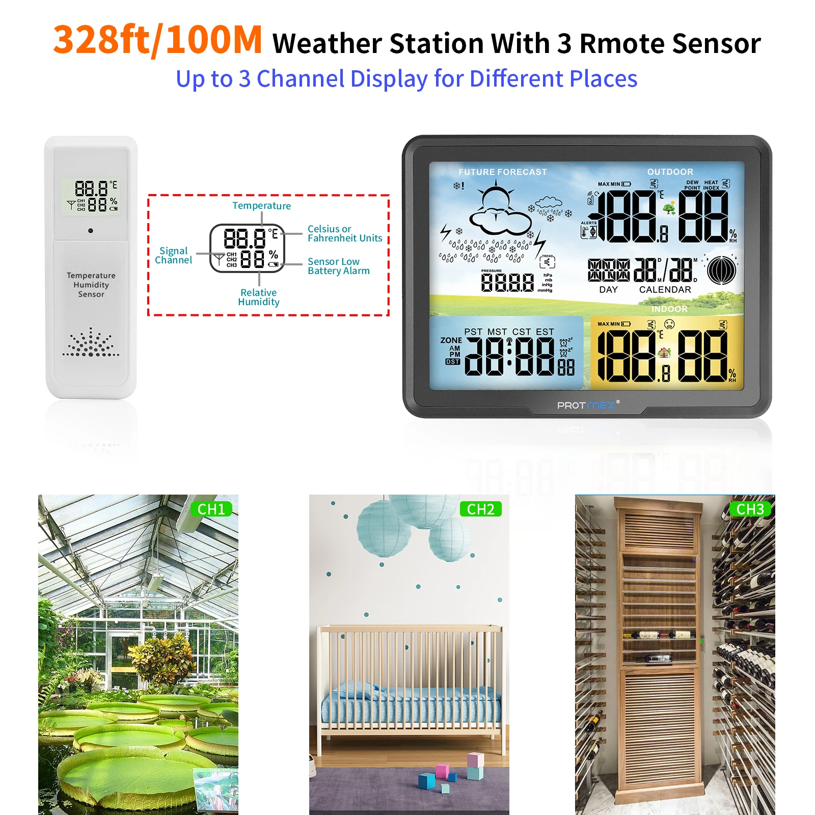 Wholesale PT20A Wireless Indoor outdoor Thermometer Hygrometer Weather  station With Buzzer alarm phase of the moon From m.