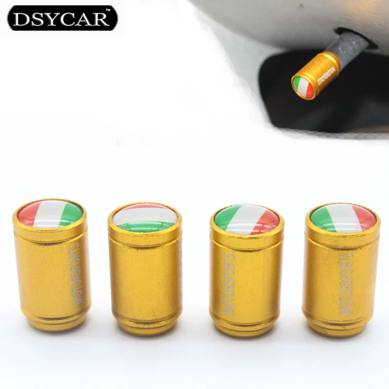 DSYCAR, 4 шт./лот, универсальный итальянский флаг, эмблема, автомобильный велосипед, Мото шины, колеса, шины, воздушный клапан, крышка ствола, автомобильные аксессуары, украшение - Цвет: Gold