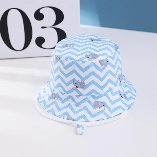 Summer Children Cotton Cartoon Bucket Cap For Boys Printing Floral Baby Girls Sun Hat Flower Kids Bonnet blue wave