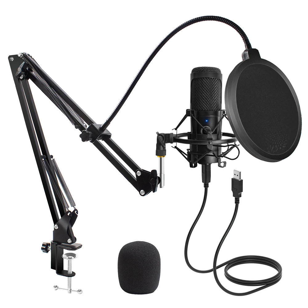 Micrófono de grabación USB con soporte y anillo de luz para PC, condensador  D80, Karaoke, Streaming, Podcasting, Youtube|micrófonos| - AliExpress