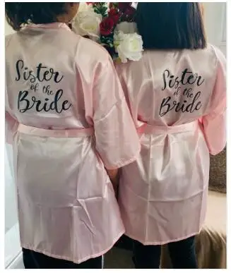 new bride bridesmaid robe with white black letters mother sister of the bride wedding gift bathrobe kimono satin robes