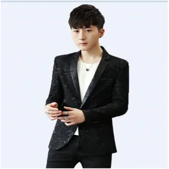 

Mens casual blazers one single button printed fabric male clothing spring summer new 2018 drop shipping wholesale M-3XL slim fit