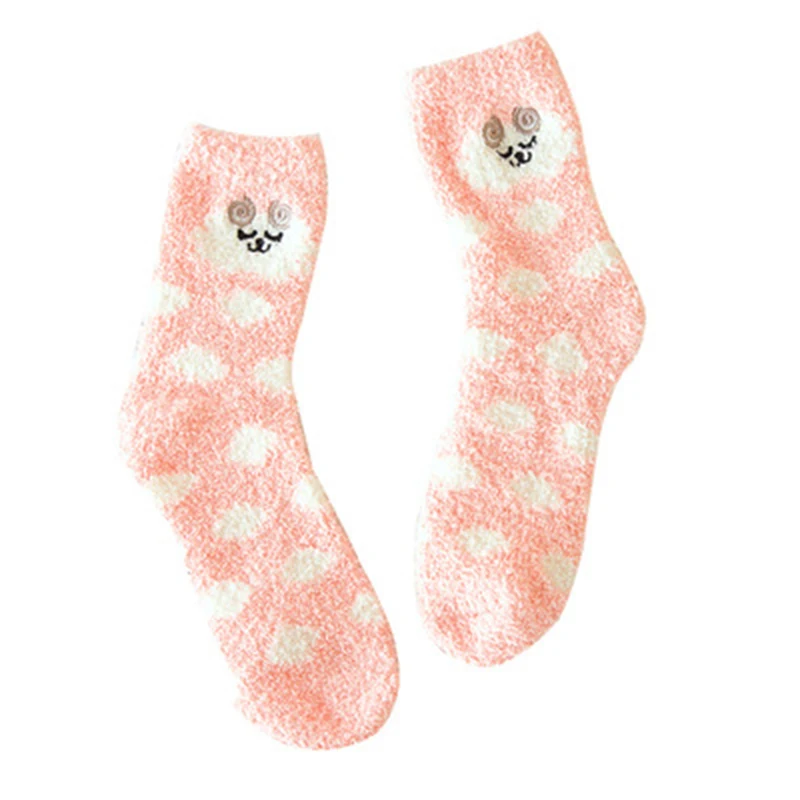 pink Толстые коралловые флисовые Носки женские зимние корейские утепленные милое полотенце носки для сна с вышивкой плюшевые теплые носки с вышивкой носки женские теплые длинные носки зимние носки носки с принтом носки - Цвет: pink
