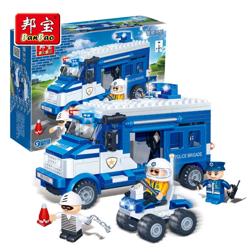 

BanBao 8346 Assembly Building Blocks Police Car Prisoner Escort Boy Children Assembled Educational Toy