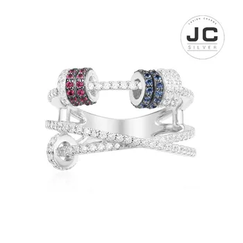 

New Fashion Charms Silver 925 Original Engraving,3-Line Pave Silver Ring With Colors Sliding Rings For Women Mono Zircon Glamour