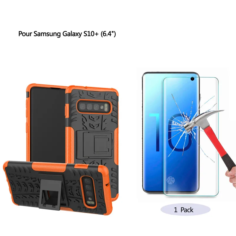 Для samsung Galaxy S10+ чехол из мягкого силикона ТПУ и ПК ударопрочный анти-осенний HD экран протектор из закаленного стекла 1 шт