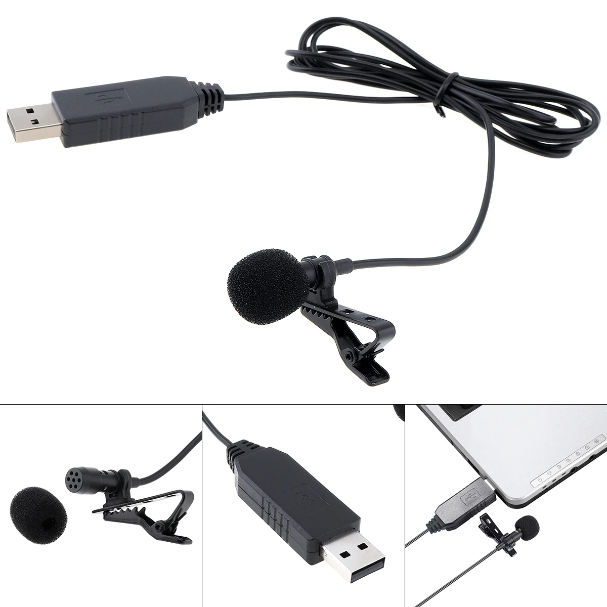 

USB 5V Mini Computer Clip-on Lapel Headsets Microphone Recording Mic Condenser Microphone for PC/Laptop/Notebook