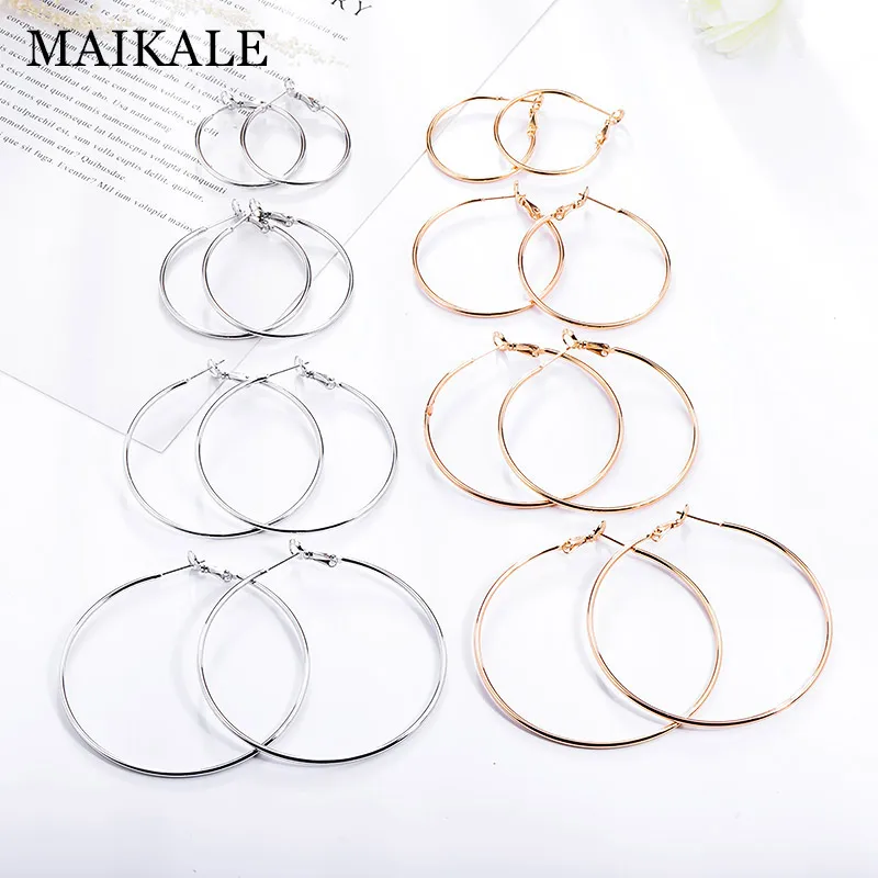 MAIKALE увеличенные золотые серебряные серьги-кольца для женщин, большие круглые большие металлические вечерние серьги, аксессуары, подарок в стиле панк