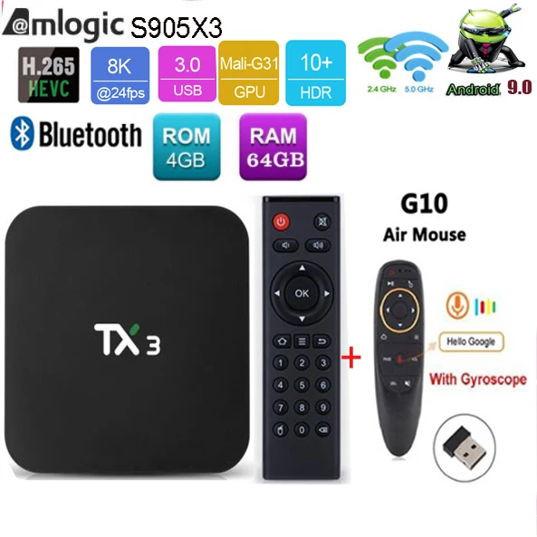 Tanix TX3 Amlogic S905X3 Android 9,0 ТВ приставка 4G 32G/64G четырехъядерный 2,4G/5 GHz Wifi BT H.265 Youtube 8K медиаплеер netflix google