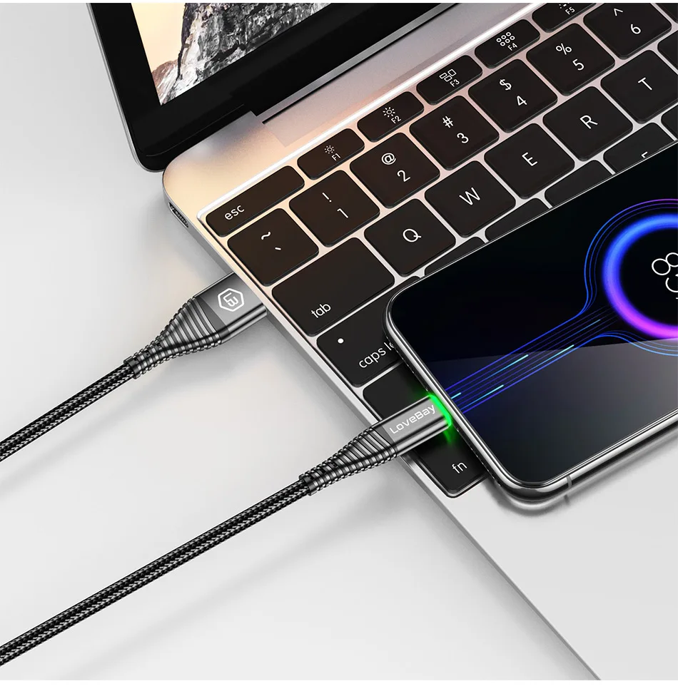 Lovebay USB кабель Быстрая зарядка и передача данных 3A Max для micro usb для android мобильного телефона Встроенный зеленый ЖК-светильник